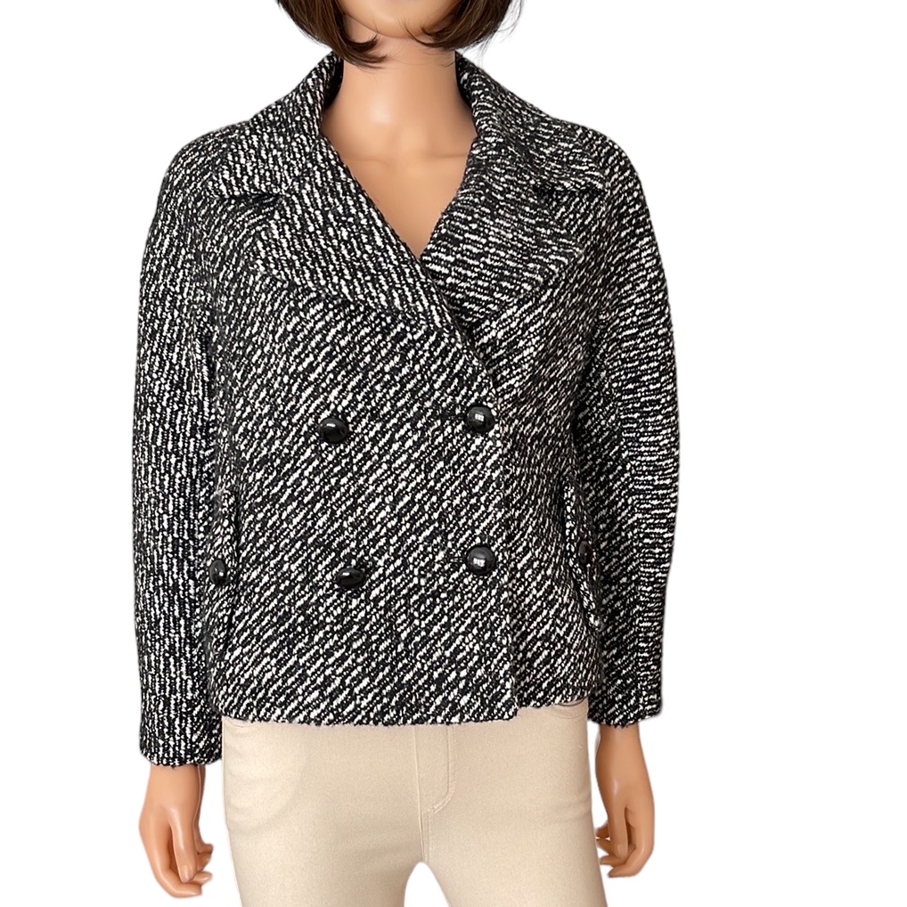 Nwot Talbots Black White Double Breasted Woven Jacket